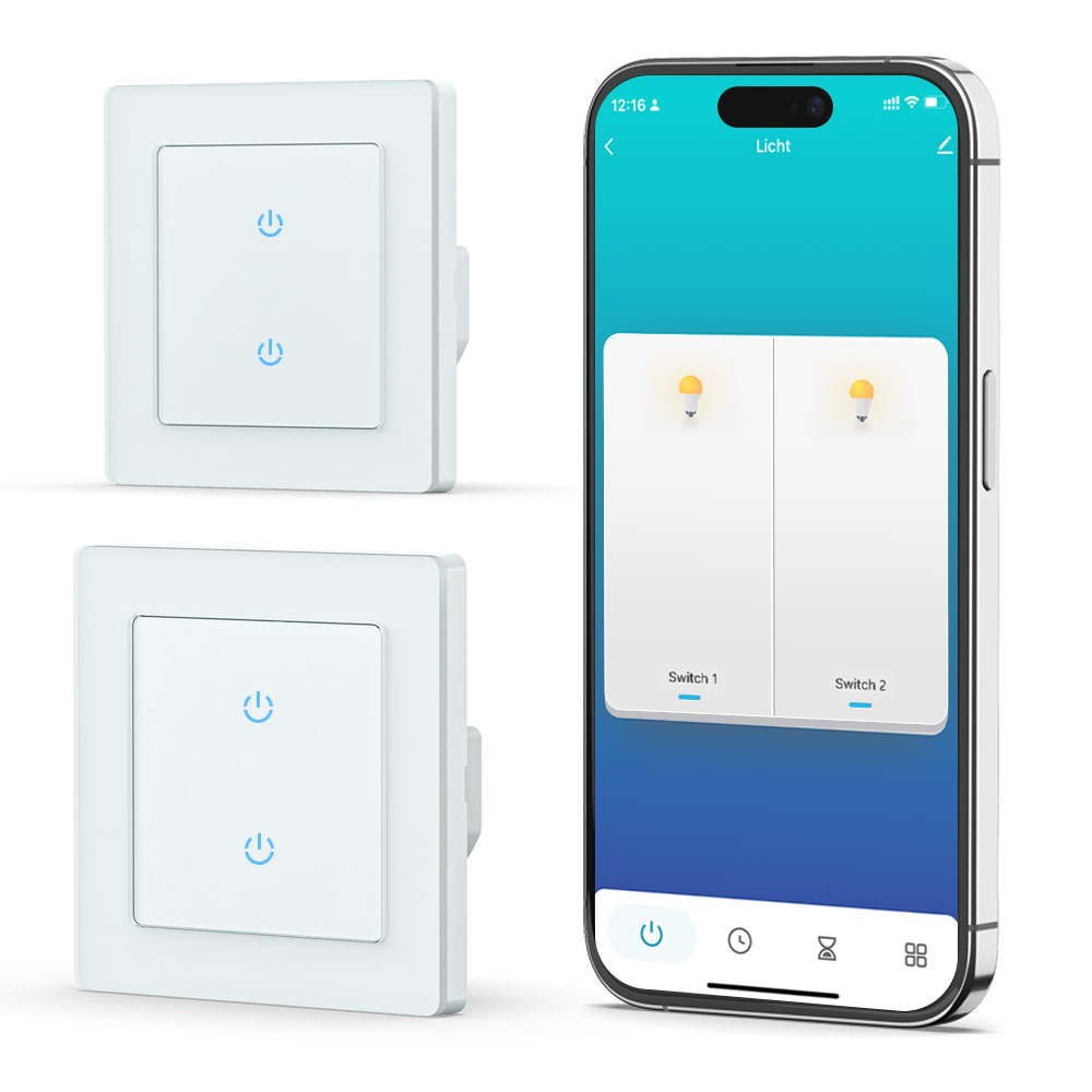 Alexa WLAN Lichtschalter, CURRYSMARTER Smart Lichtschalter 2Fach 1Weg